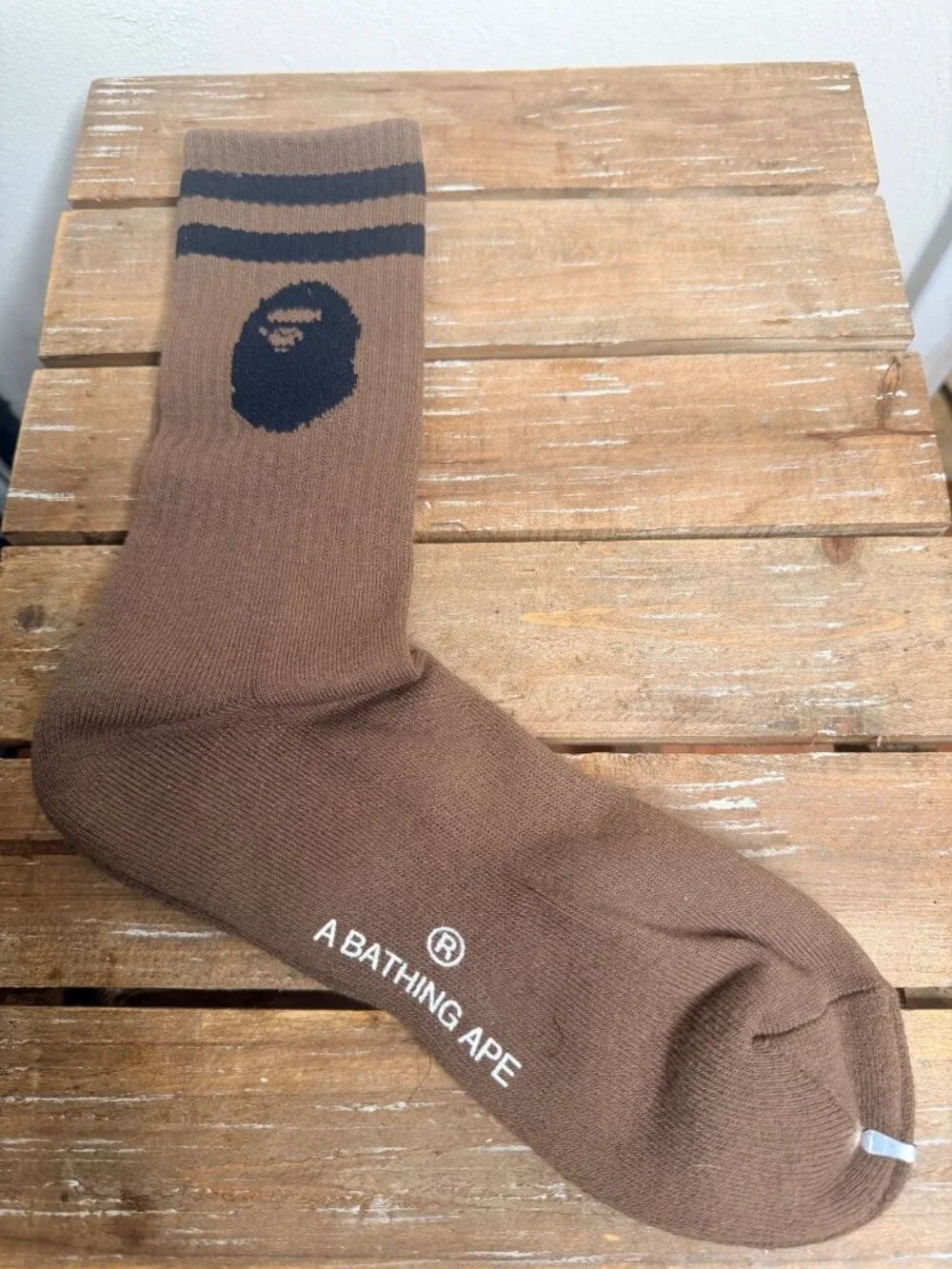 BAPE A Bathing Ape Brown Ape Head College Crew Socks